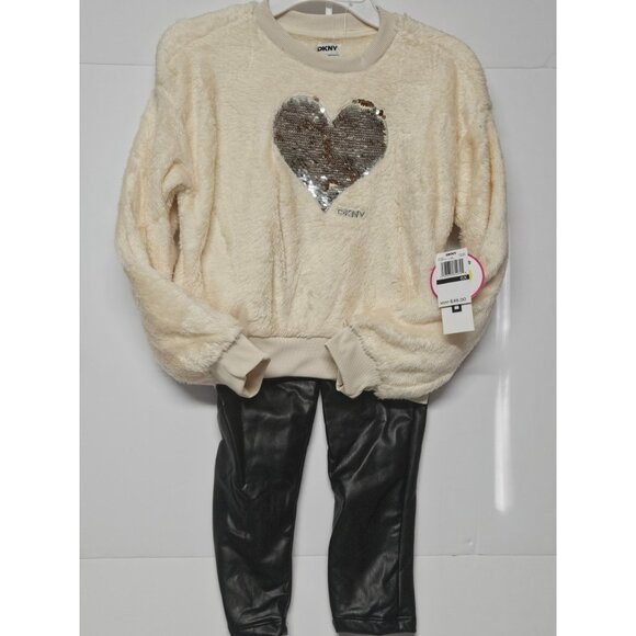 DKNY Girls Size 6X 2 Pc Outfit, Sparkling Flipping Sequins Sweater/ Black Pants - Picture 1 of 8